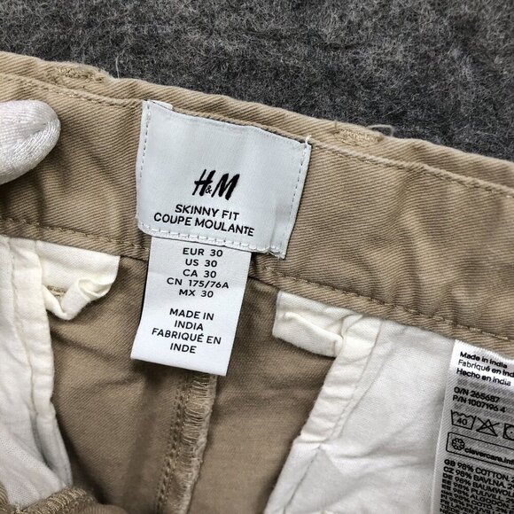 H&M Skinny Fit Chino Pants Mens Size 30 Beige Stretch Khaki Flat Front - Picture 10 of 11